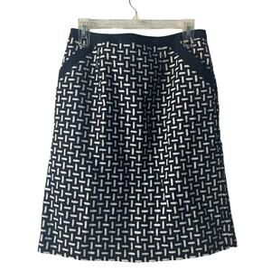 Talbots Black & White Geometric Design 100% Wool Italian Skirt - Size 8